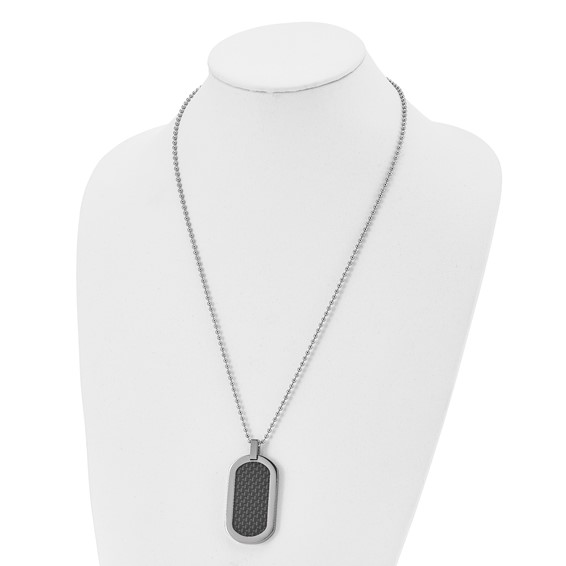 Chisel Titanium Polished with Black Carbon Fiber Inlay Dog Tag 24 inch Necklace