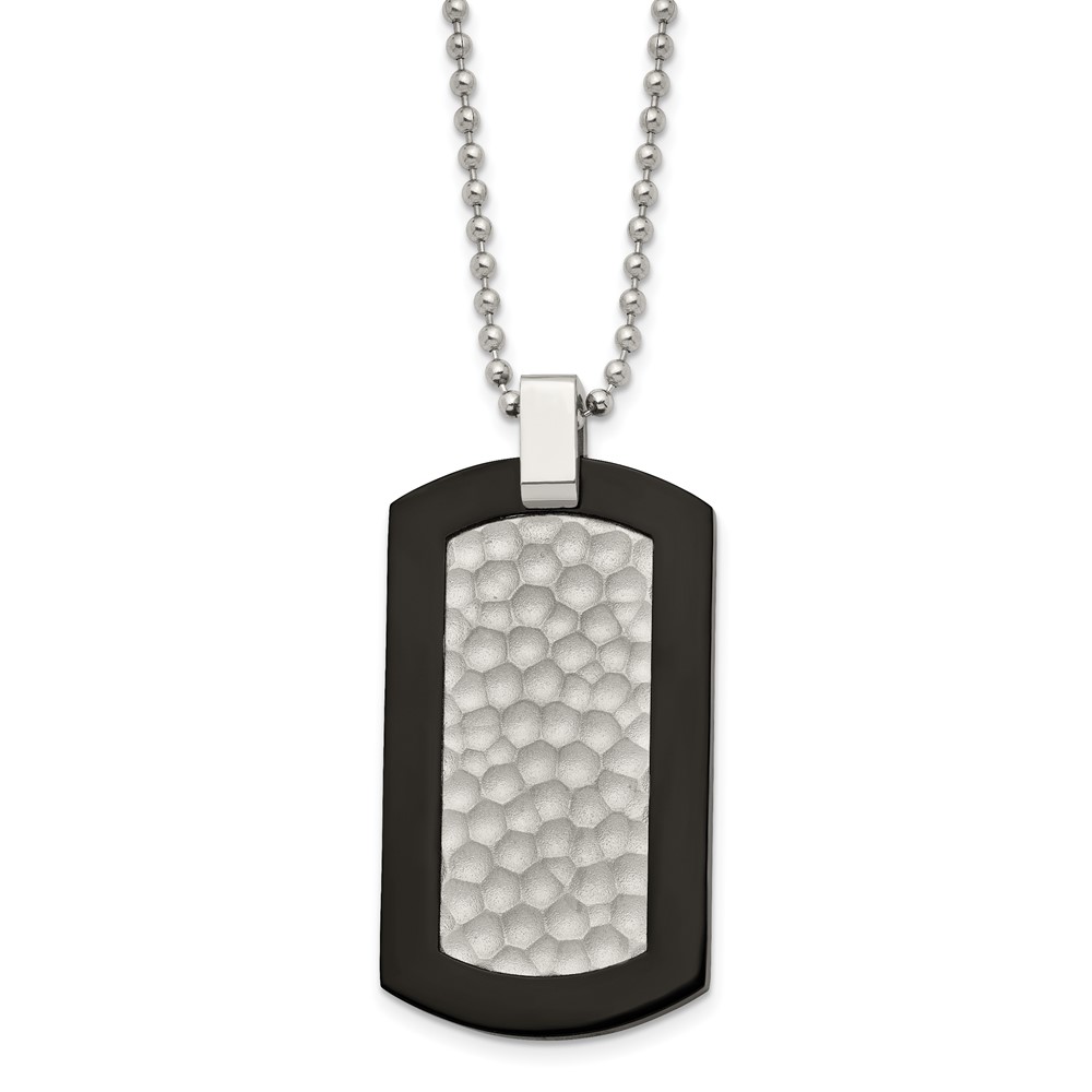 Titanium Polished/Hammered/Satin Black IP-plated 24in Necklace