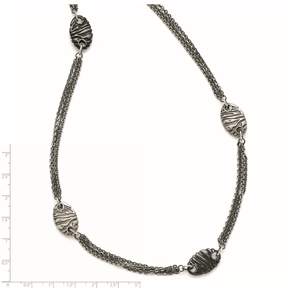 Titanium Sterling Silver Black Ti Polished and Etched Oval Station Necklace