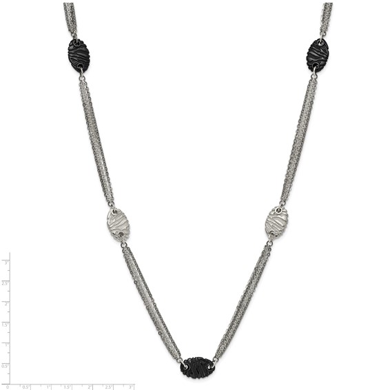 Titanium Sterling Silver Black Ti Polished and Etched Oval Station Necklace