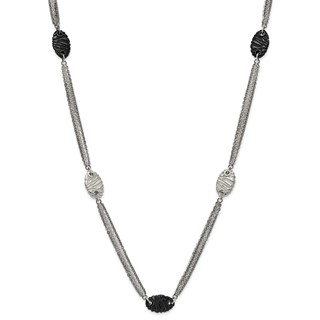 Titanium Sterling Silver Black Ti Polished and Etched Oval Station Necklace
