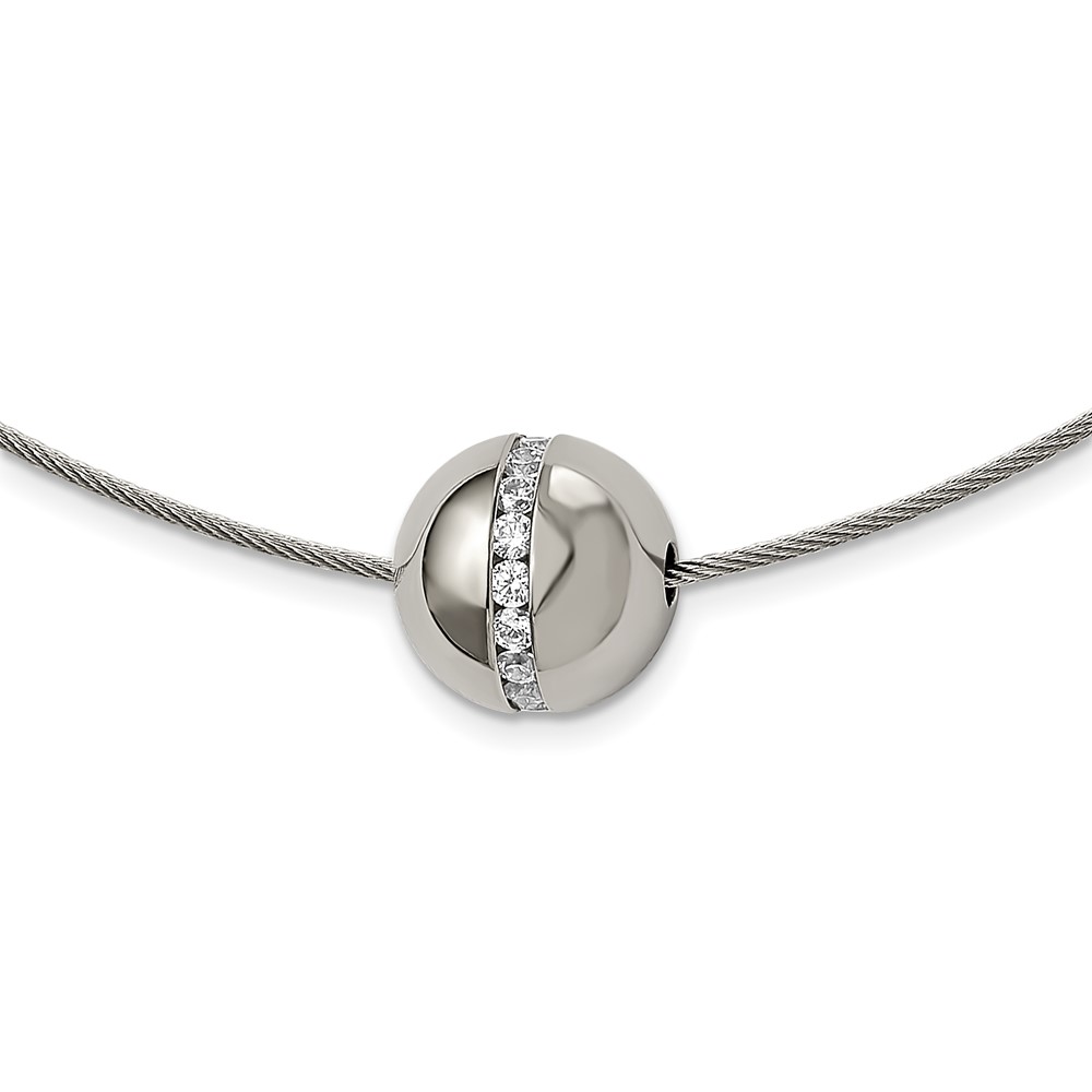 Chisel Titanium CZ Pendant Necklace with Polished Stainless Steel Wire, 17"