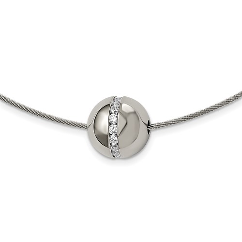Chisel Titanium CZ Pendant Necklace with Polished Stainless Steel Wire, 17"