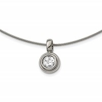 Chisel Titanium CZ Pendant Necklace with Polished Stainless Steel Wire, 17" view 1