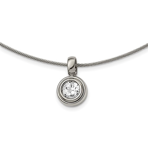 Chisel Titanium CZ Pendant Necklace with Polished Stainless Steel Wire, 17"