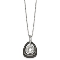 Chisel Polished Ceramic Necklace with CZ Titanium Pendant on Steel, 18" view 3