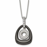 Chisel Polished Ceramic Necklace with CZ Titanium Pendant on Steel, 18" view 1
