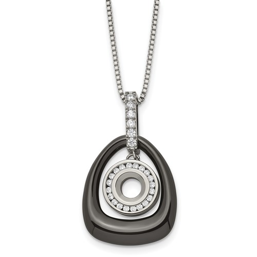 Chisel Polished Ceramic Necklace with CZ Titanium Pendant on Steel, 18"