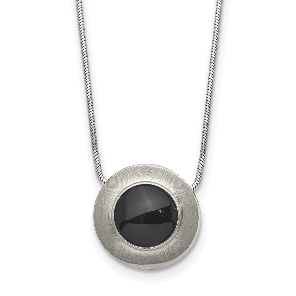 Titanium Brushed and Polished with Black Ceramic 18in Necklace