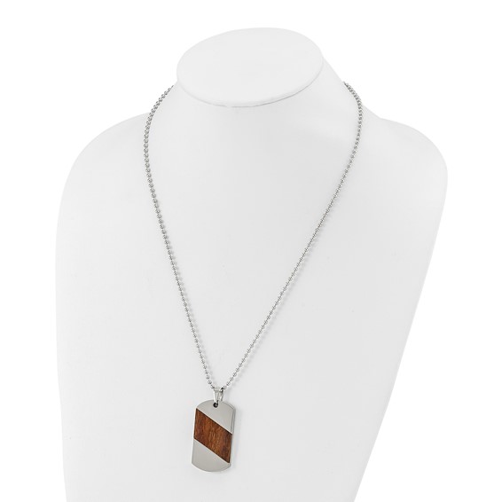 Chisel Titanium Polished with Rosewood Inlay Dog Tag 22 inch Necklace