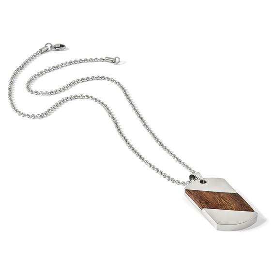 Chisel Titanium Polished with Rosewood Inlay Dog Tag 22 inch Necklace