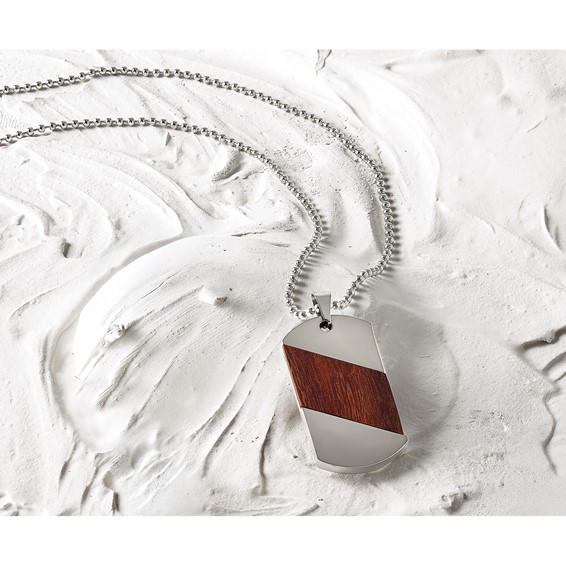 Chisel Titanium Polished with Rosewood Inlay Dog Tag 22 inch Necklace