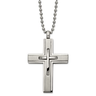 Chisel Titanium Brushed and Polished Cross 22 inch Necklace