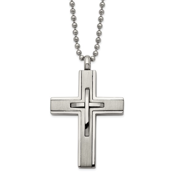 Chisel Titanium Brushed and Polished Cross 22 inch Necklace