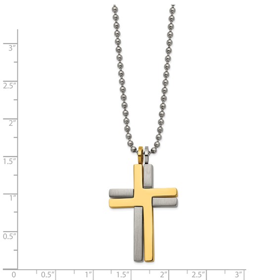 Chisel Titanium Brushed and Polished Yellow IP-plated 22 inch Cross Necklace