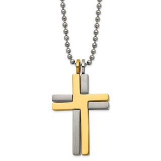 Chisel Titanium Brushed and Polished Yellow IP-plated 22 inch Cross Necklace
