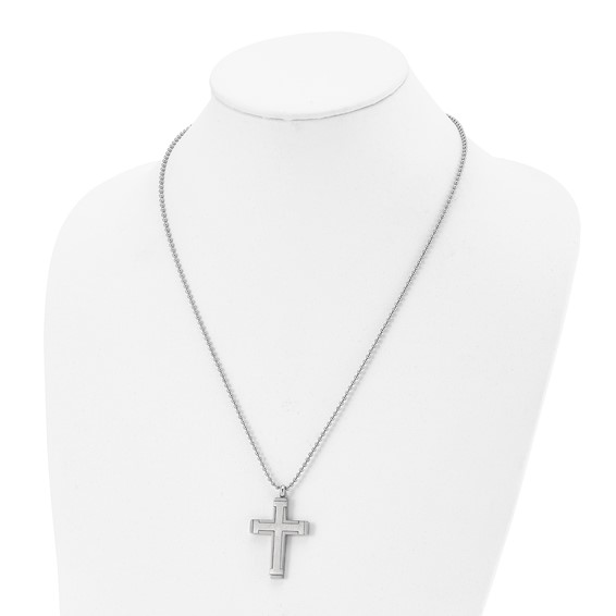 Chisel Titanium Brushed and Polished Cross 22 inch Necklace