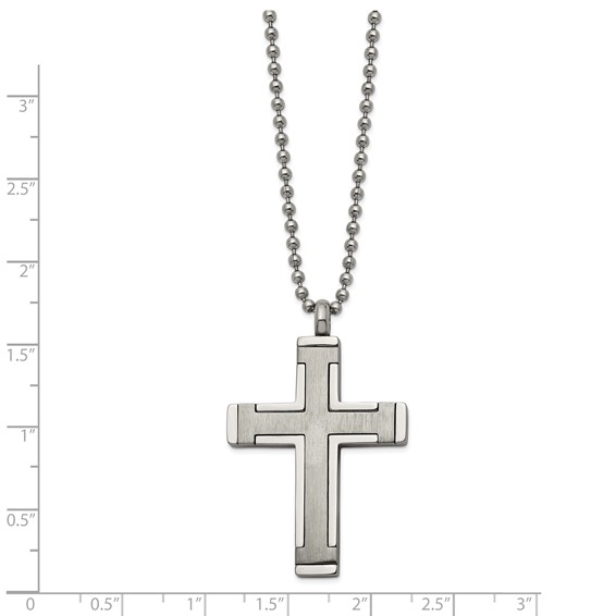 Chisel Titanium Brushed and Polished Cross 22 inch Necklace