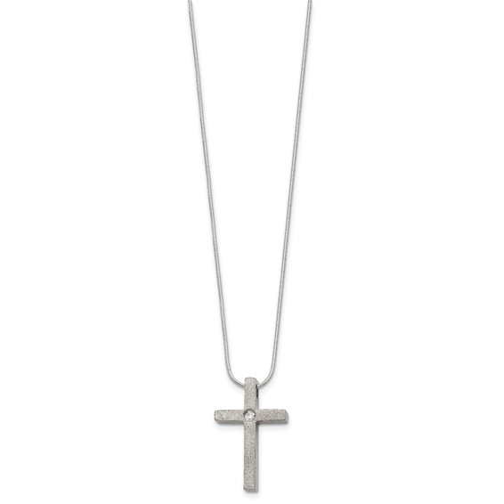 Chisel Titanium Brushed with CZ Cross 18 inch Necklace
