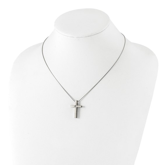 Chisel Titanium Brushed with CZ Cross 18 inch Necklace
