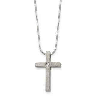 Chisel Titanium Brushed with CZ Cross 18 inch Necklace