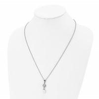 Chisel Titanium Polished Necklace with CZ and Freshwater Cultured Pearl, 22" view 4