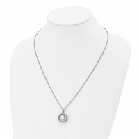 Chisel Titanium Polished Necklace with CZ and Freshwater Cultured Pearl, 22" view 4