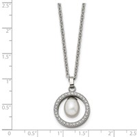 Chisel Titanium Polished Necklace with CZ and Freshwater Cultured Pearl, 22" view 3