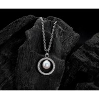 Chisel Titanium Polished Necklace with CZ and Freshwater Cultured Pearl, 22" view 5