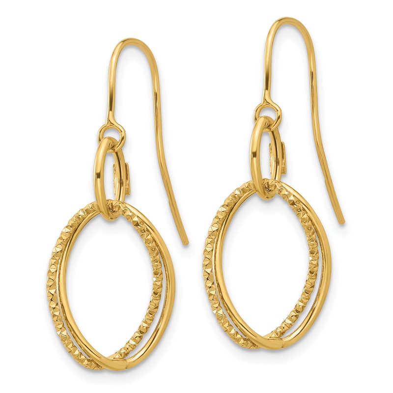 10K Polished and Textured Shepherd Hook Dangle Earrings