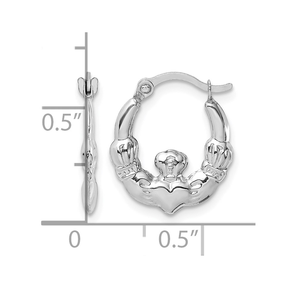 14k White Gold Claddagh Hoop Earrings (TC1011)
