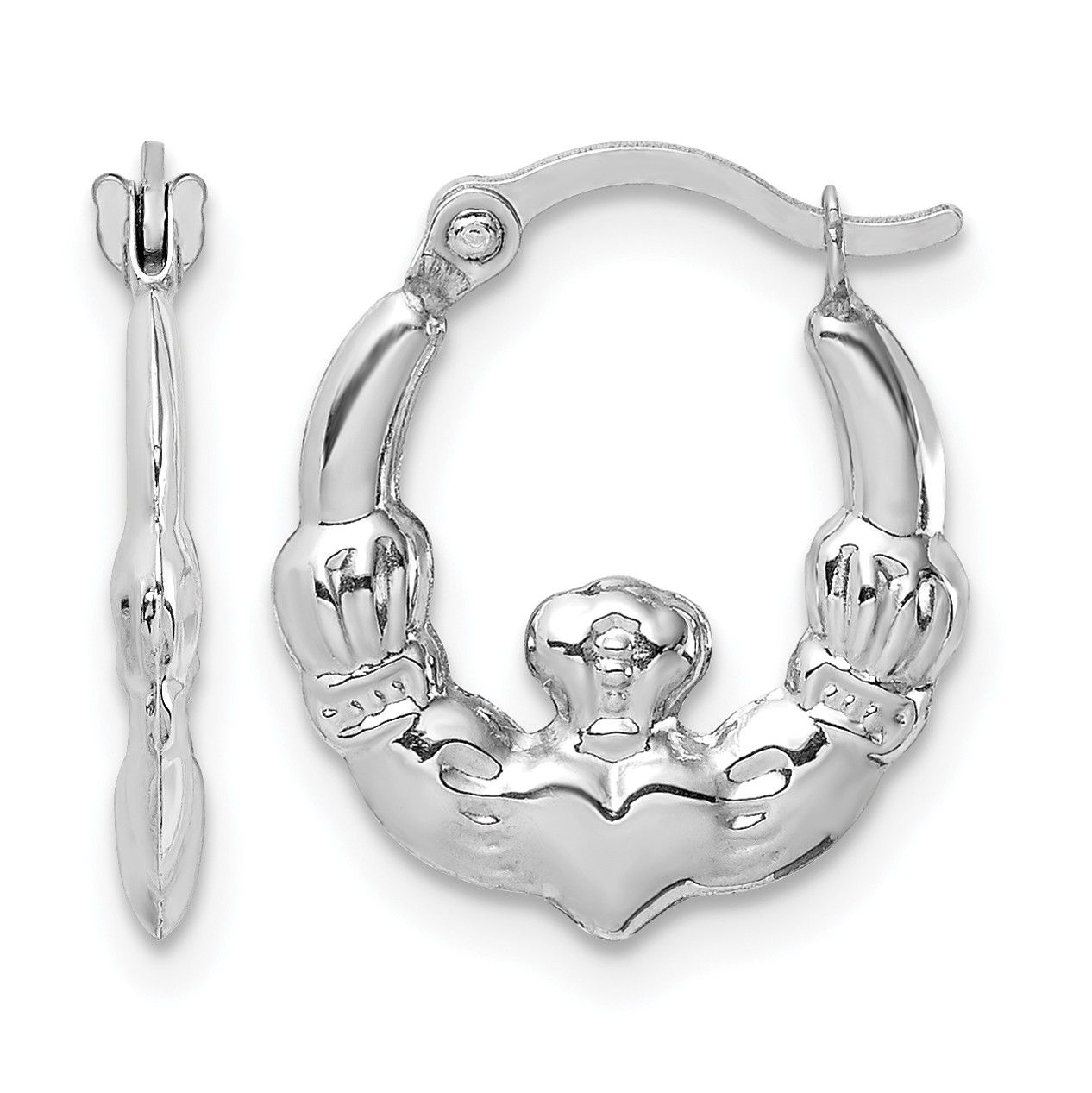 14k White Gold Claddagh Hoop Earrings (TC1011)