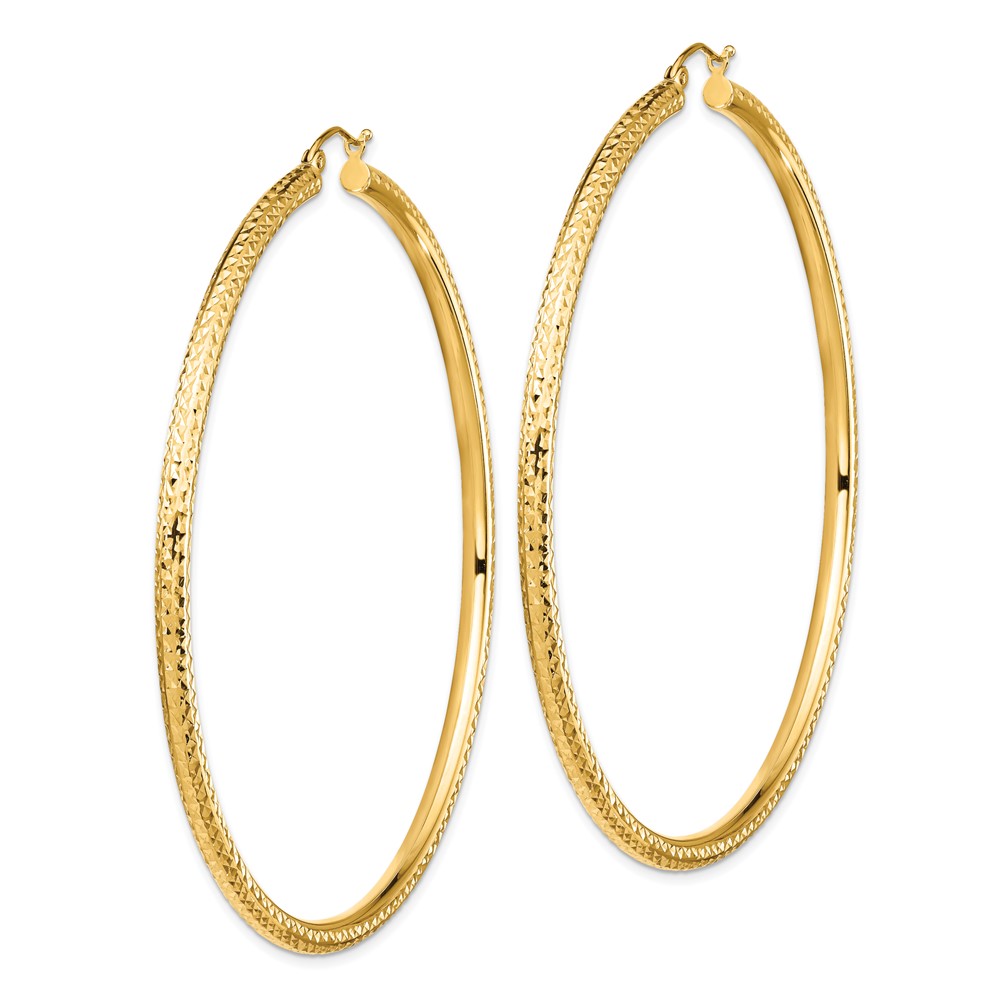 14k Lightweight 3mm Diamond-cut Hoop Earrings (TC1013)