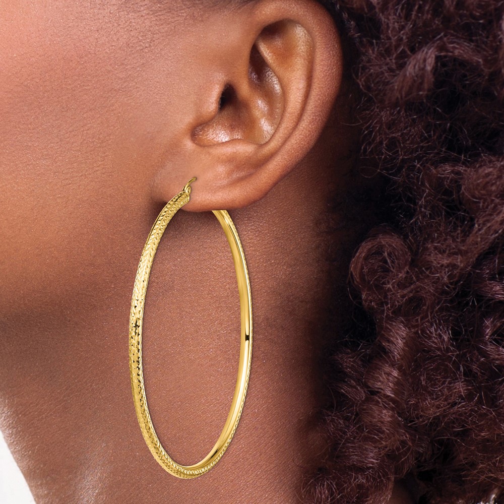 14k Lightweight 3mm Diamond-cut Hoop Earrings (TC1013)