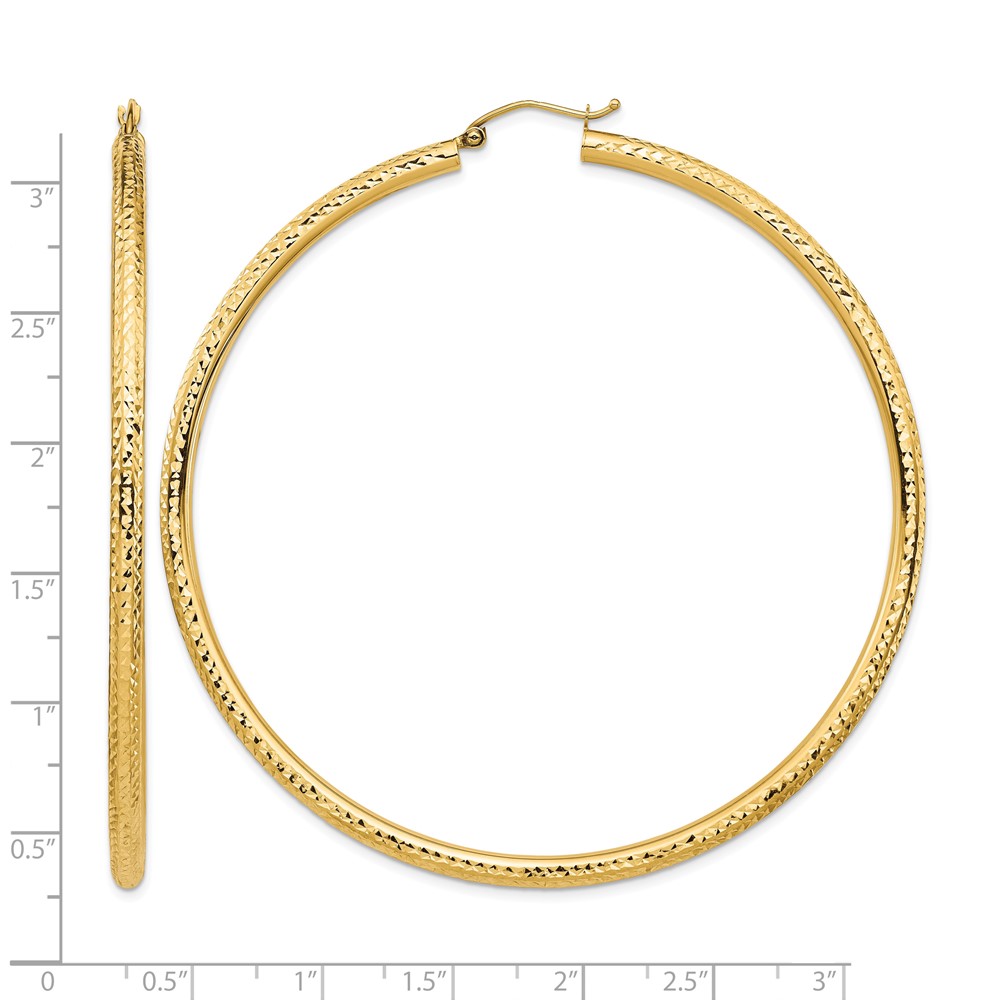 14k Lightweight 3mm Diamond-cut Hoop Earrings (TC1013)