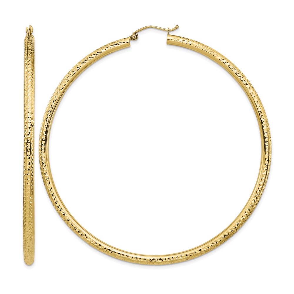14k Lightweight 3mm Diamond-cut Hoop Earrings (TC1013)