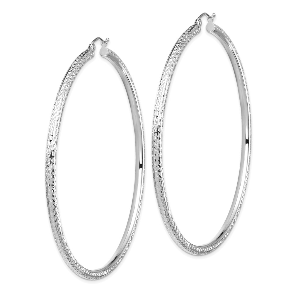 14k White Gold Lightweight 3mm Diamond-cut Hoop Earrings (TC1013W)