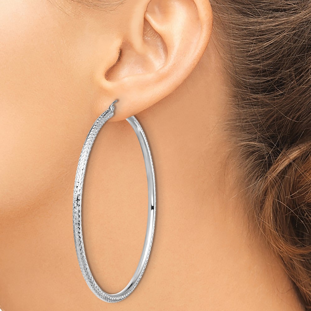 14k White Gold Lightweight 3mm Diamond-cut Hoop Earrings (TC1013W)