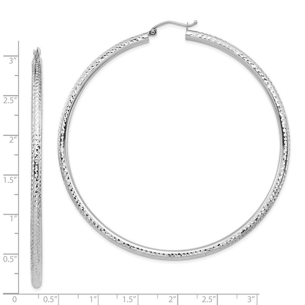 14k White Gold Lightweight 3mm Diamond-cut Hoop Earrings (TC1013W)