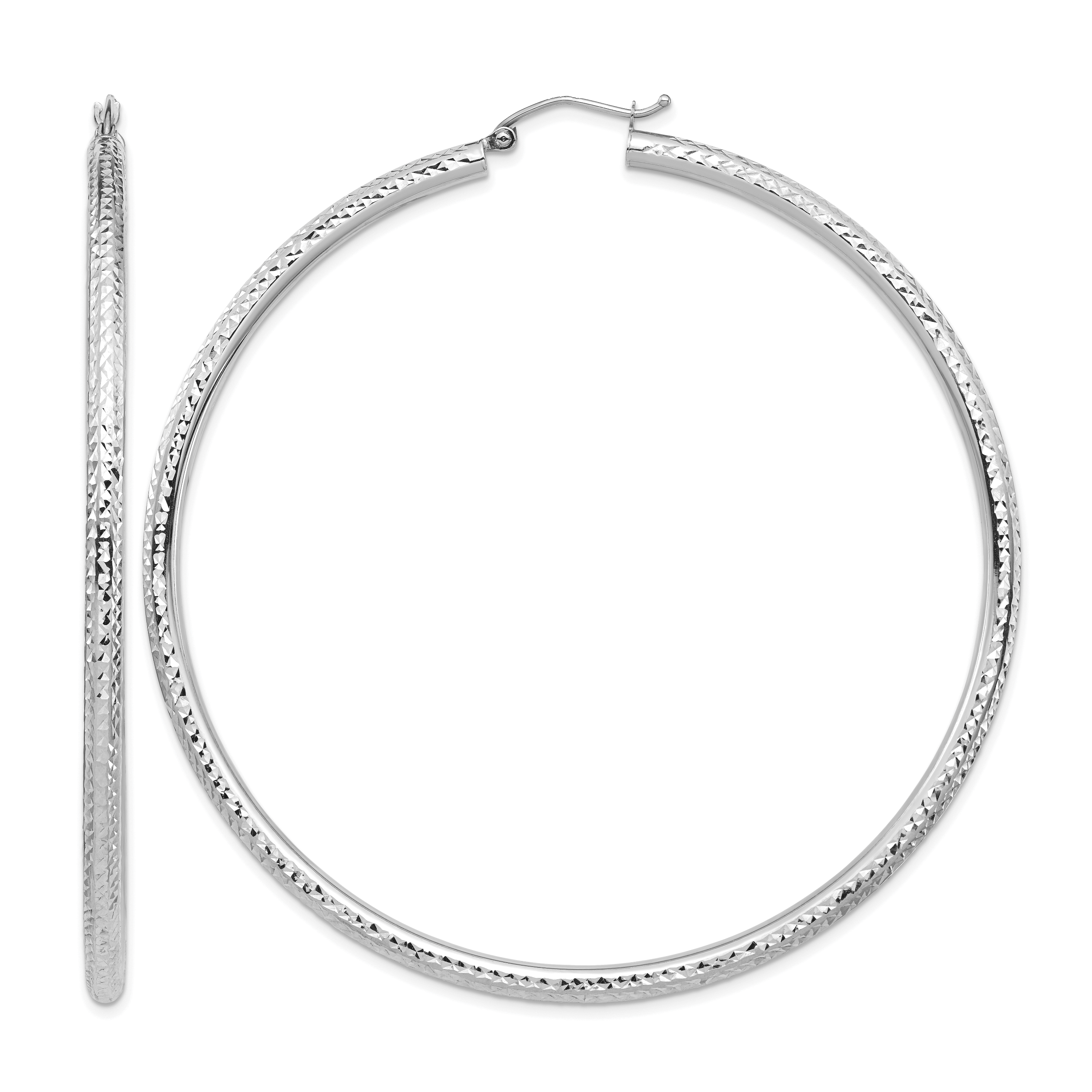 14k White Gold Lightweight 3mm Diamond-cut Hoop Earrings (TC1013W)