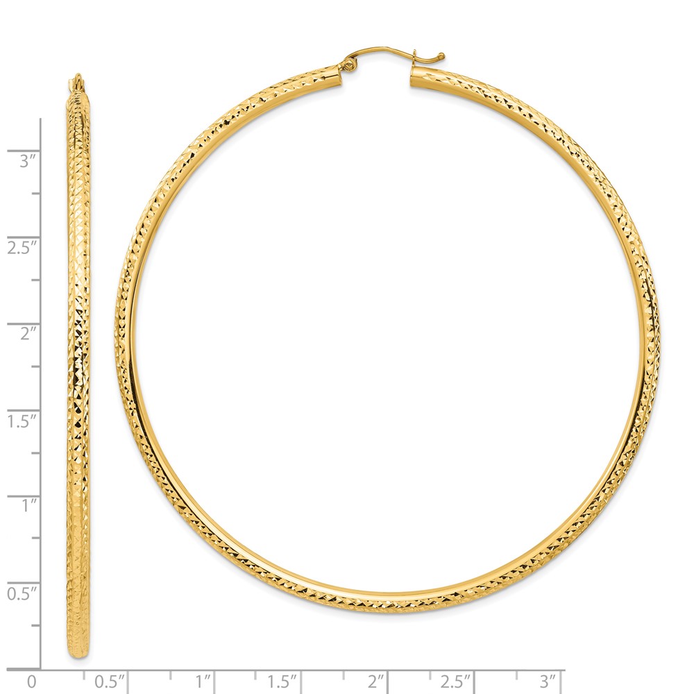 14k Lightweight 3mm Diamond-cut Hoop Earrings (TC1014)