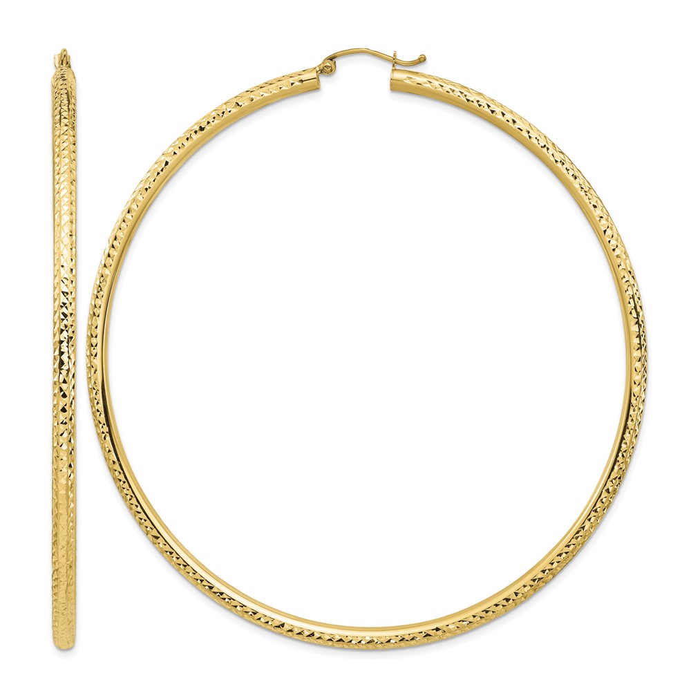 14k Lightweight 3mm Diamond-cut Hoop Earrings (TC1014)