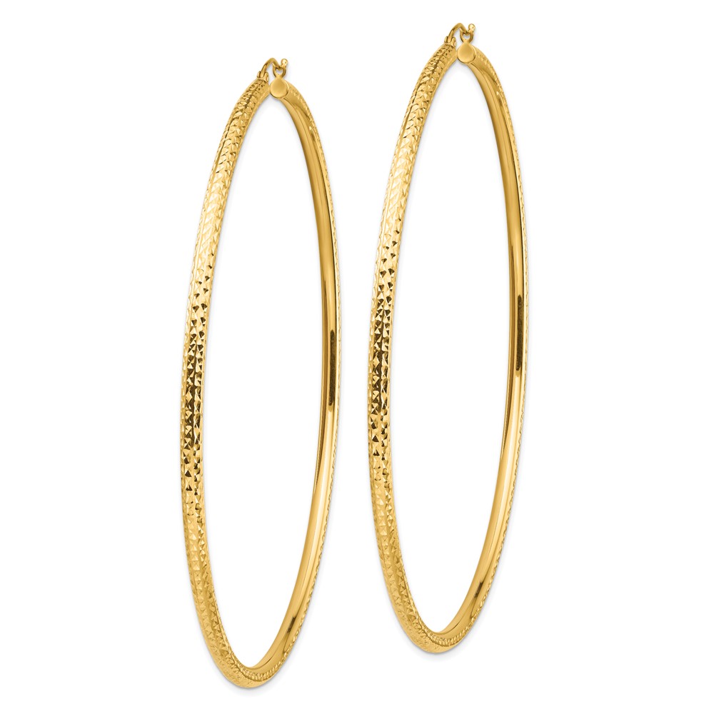 14k Lightweight 3mm Diamond-cut Hoop Earrings (TC1015)