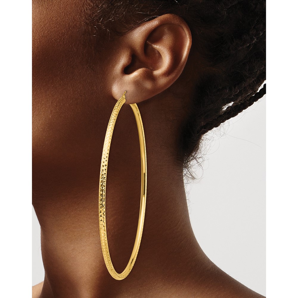 14k Lightweight 3mm Diamond-cut Hoop Earrings (TC1015)