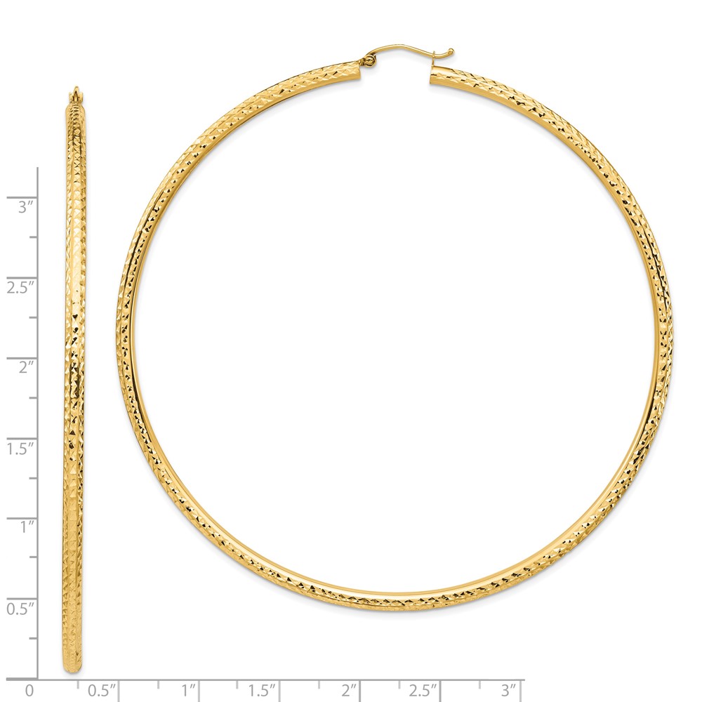 14k Lightweight 3mm Diamond-cut Hoop Earrings (TC1015)