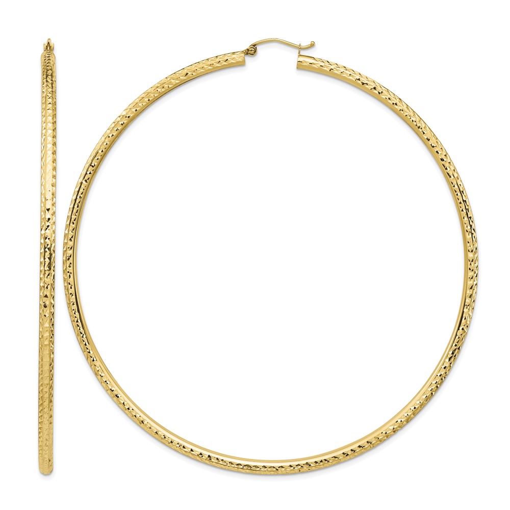 14k Lightweight 3mm Diamond-cut Hoop Earrings (TC1015)