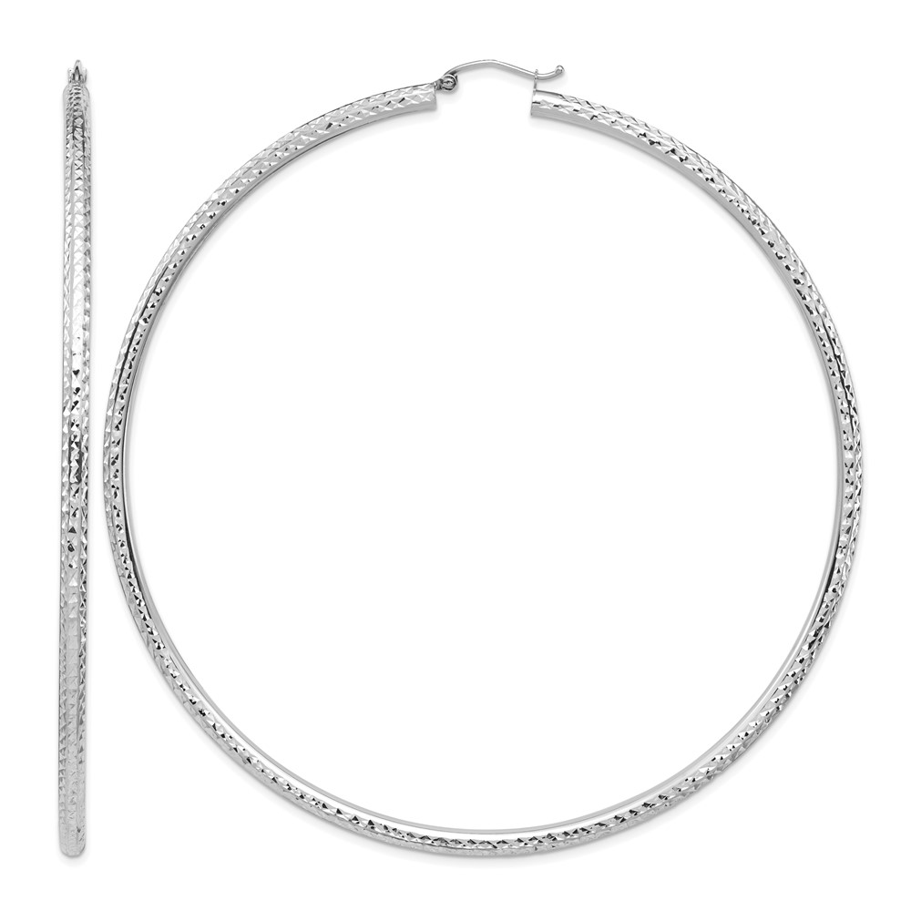 14k White Gold Lightweight 3mm Diamond-cut Hoop Earrings (TC1015W)