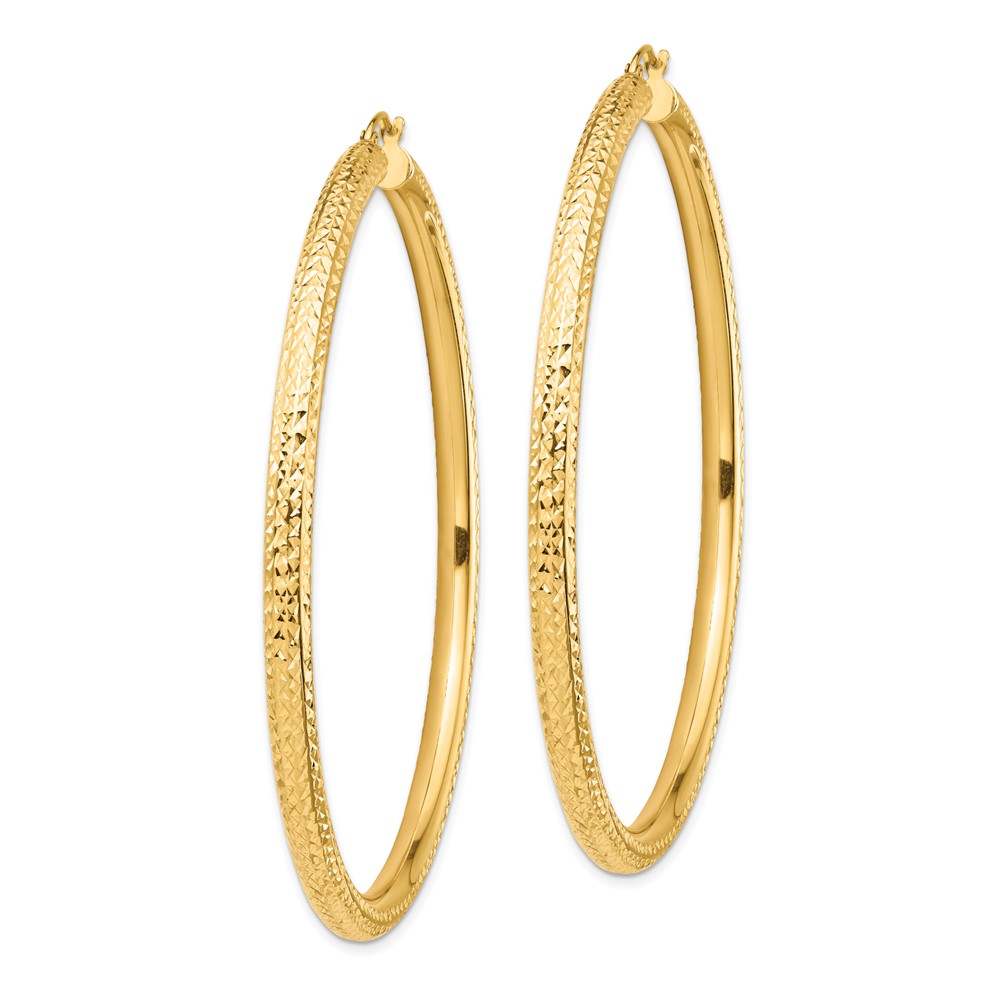 14k Diamond-cut 4x70mm Lightweight Round Tube Hoop Earrings (TC1020)