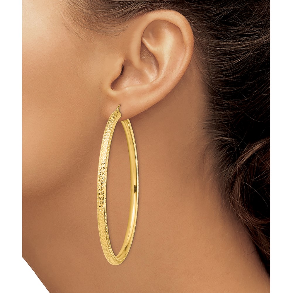 14k Diamond-cut 4x70mm Lightweight Round Tube Hoop Earrings (TC1020)