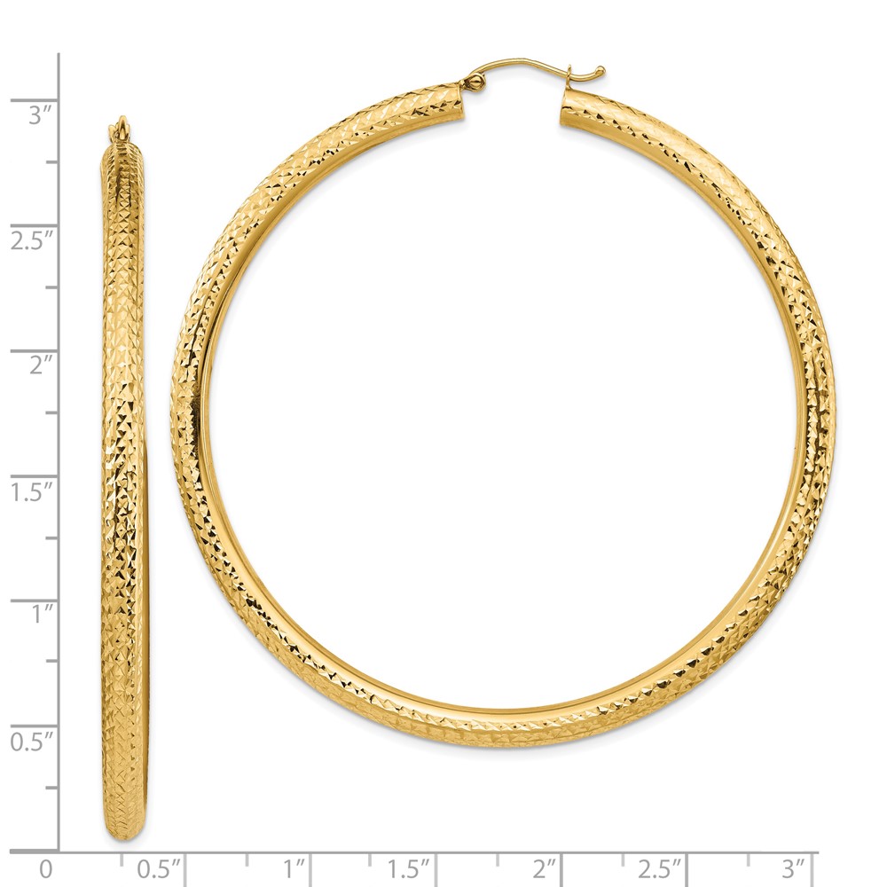 14k Diamond-cut 4x70mm Lightweight Round Tube Hoop Earrings (TC1020)